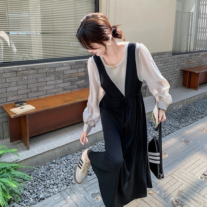 法式气质设计感假两件连衣裙女2025年春秋新款时尚休闲显瘦长裙子