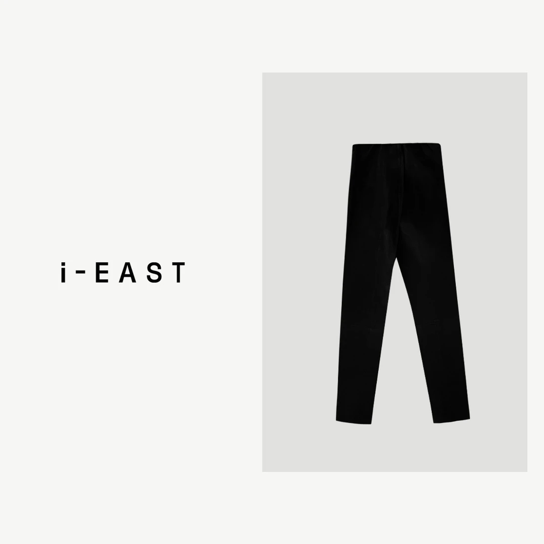 i-EAST 雅痞腿精~腰部弹力褶皱小脚皮裤YZ2624