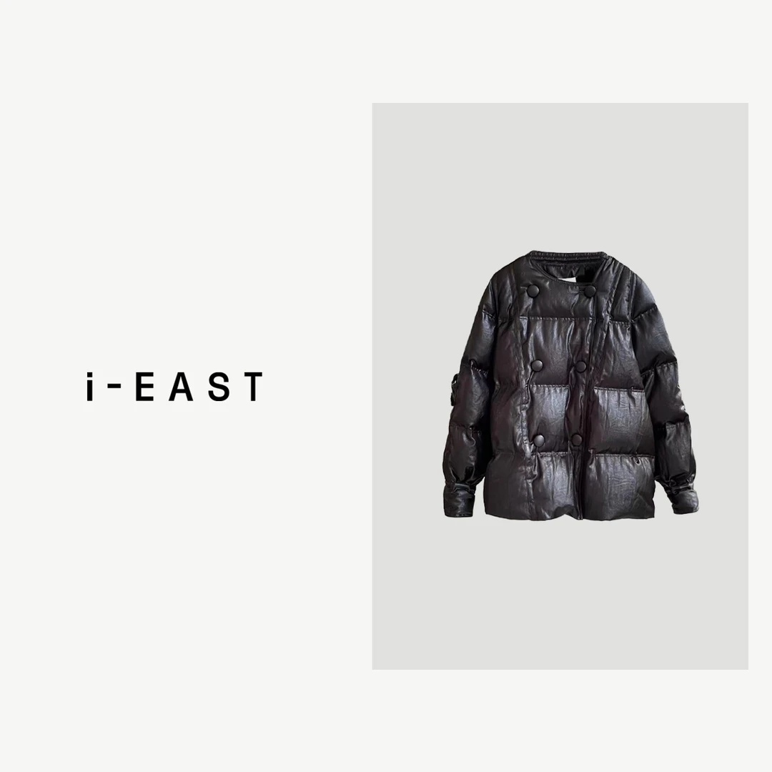 i-EAST 黑加仑~简约百搭款双排扣羽绒服-3D 23CA1273