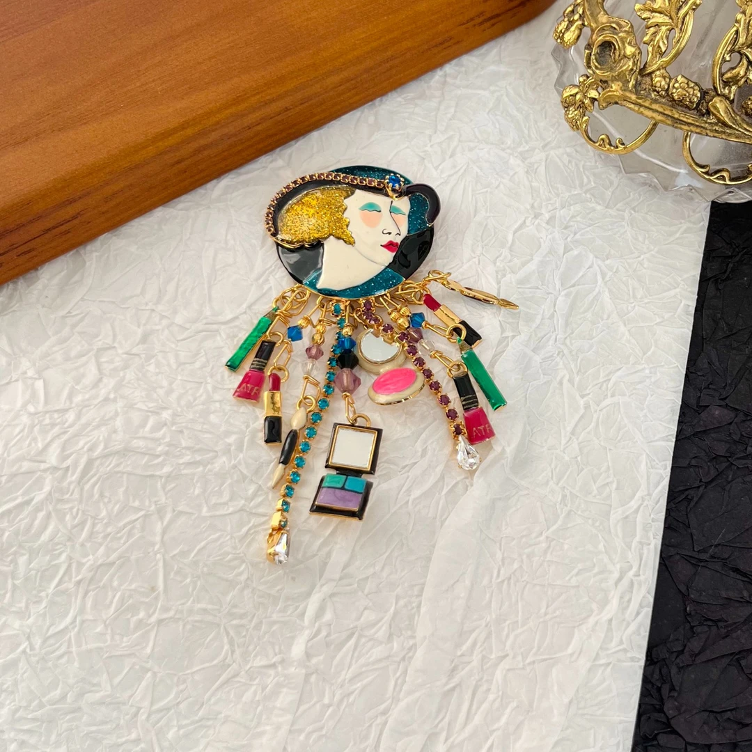 合金珐琅胸针 lunch流苏胸针