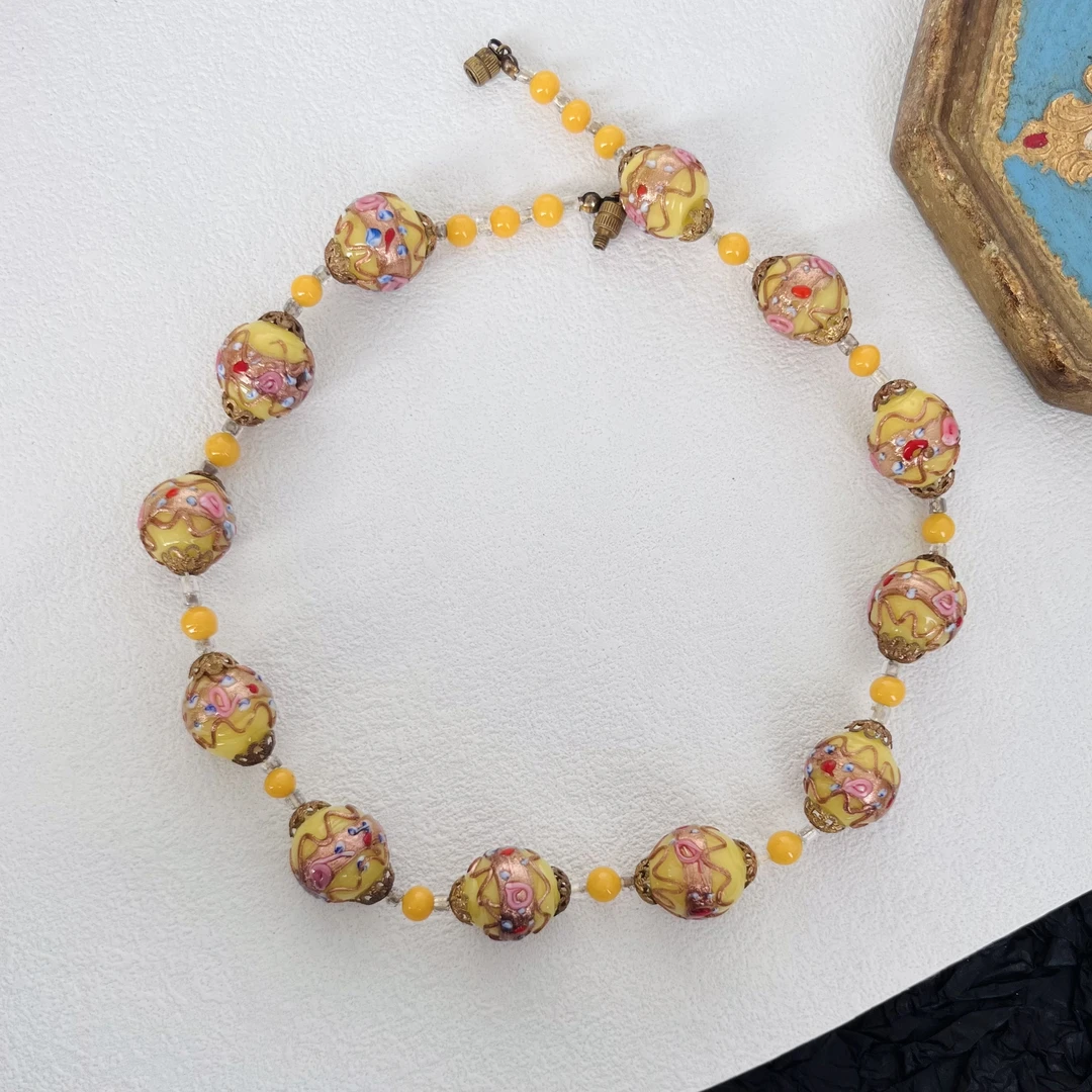 合金玻璃项链 穆纳诺黄色大颗婚礼蛋糕项链