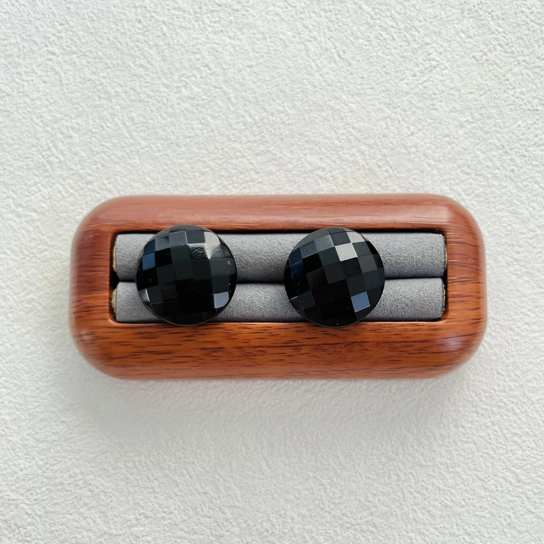 合金玻璃耳饰 「Lily中古」黑色琉璃耳夹