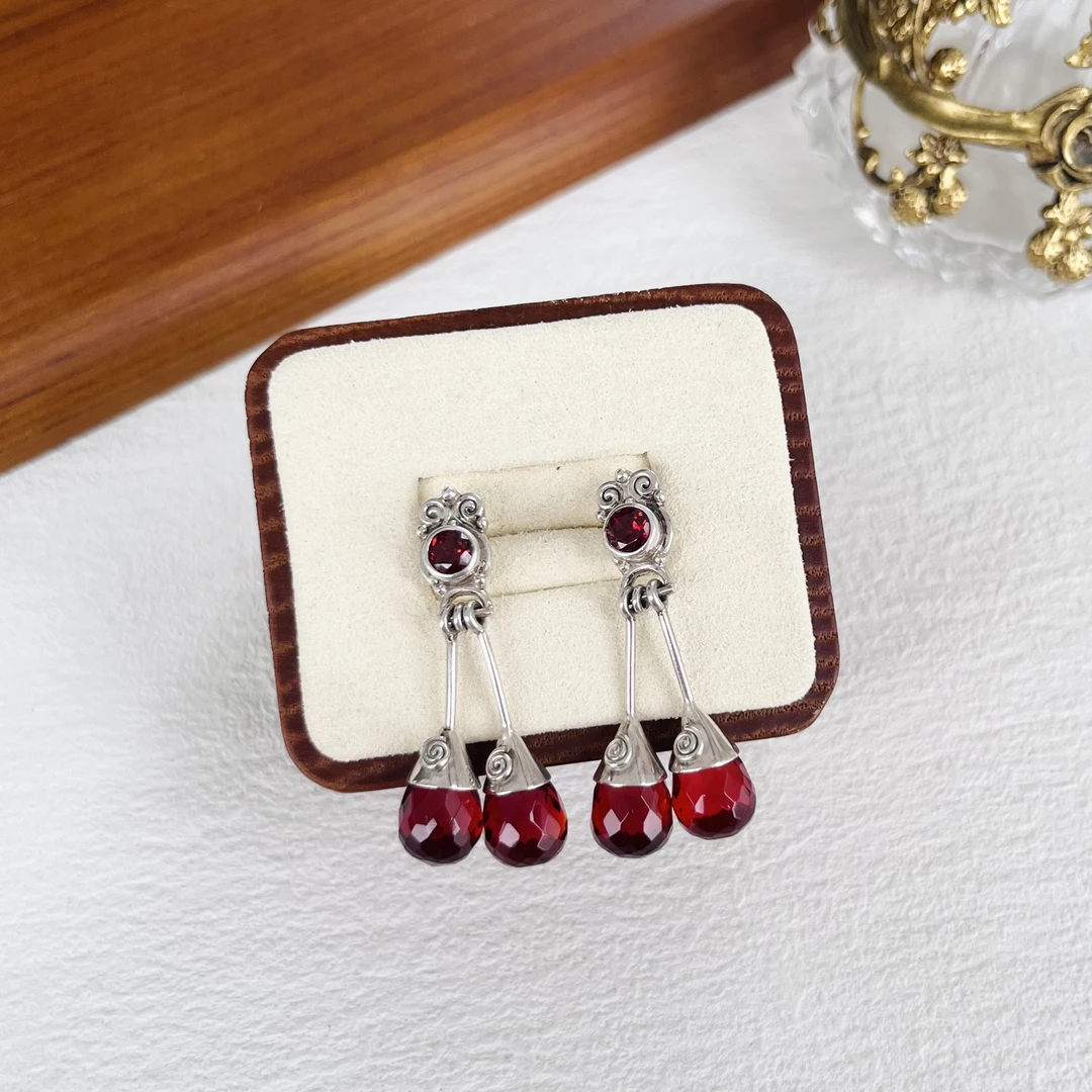 合金仿水晶耳饰 sajen红色耳钉