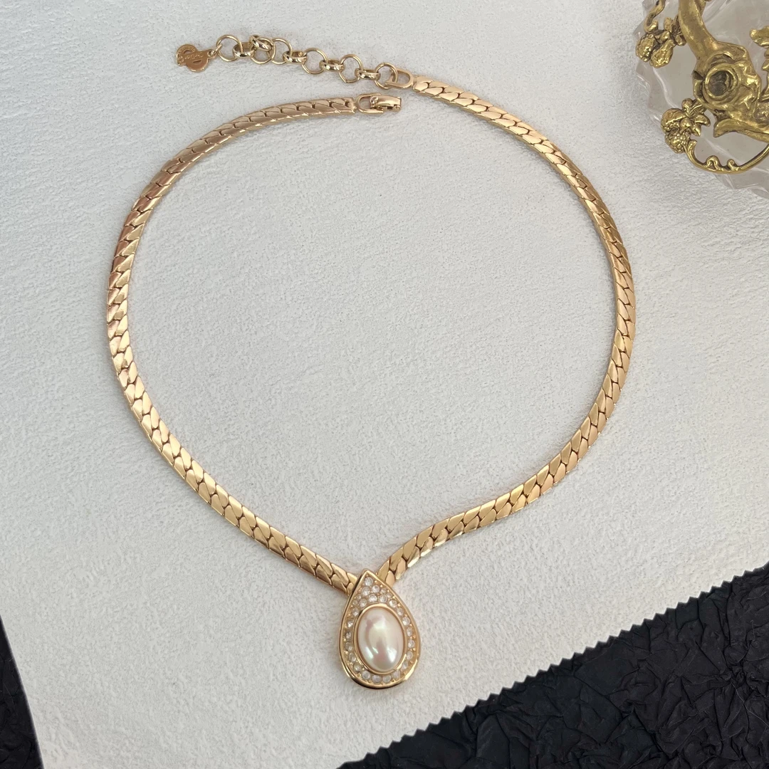 合金项链 中古编织贝珠项链