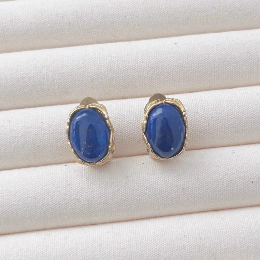 合金玻璃耳饰 「Lily中古」 蓝色琉璃耳夹