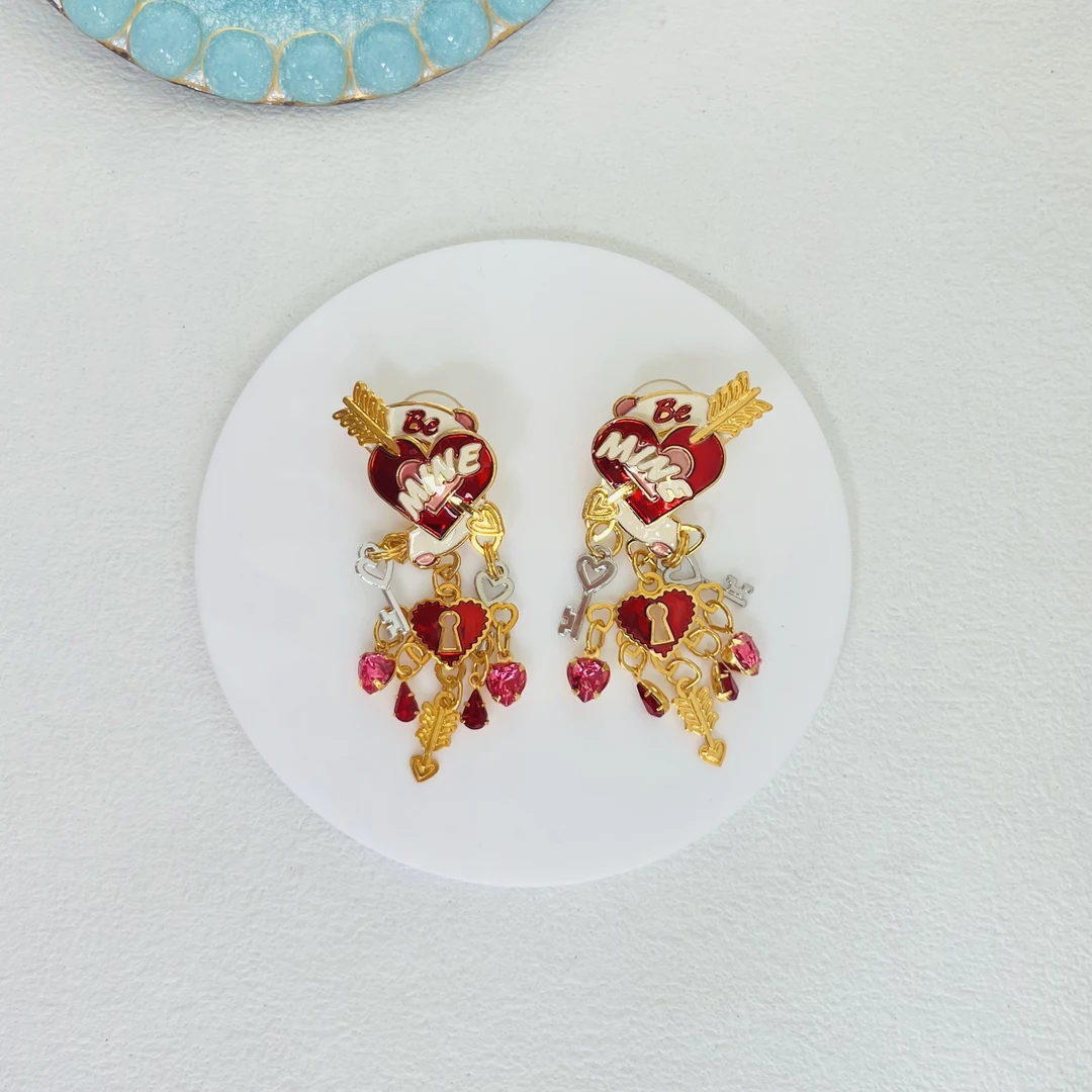 合金珐琅耳饰 lunch 爱心流苏耳钉