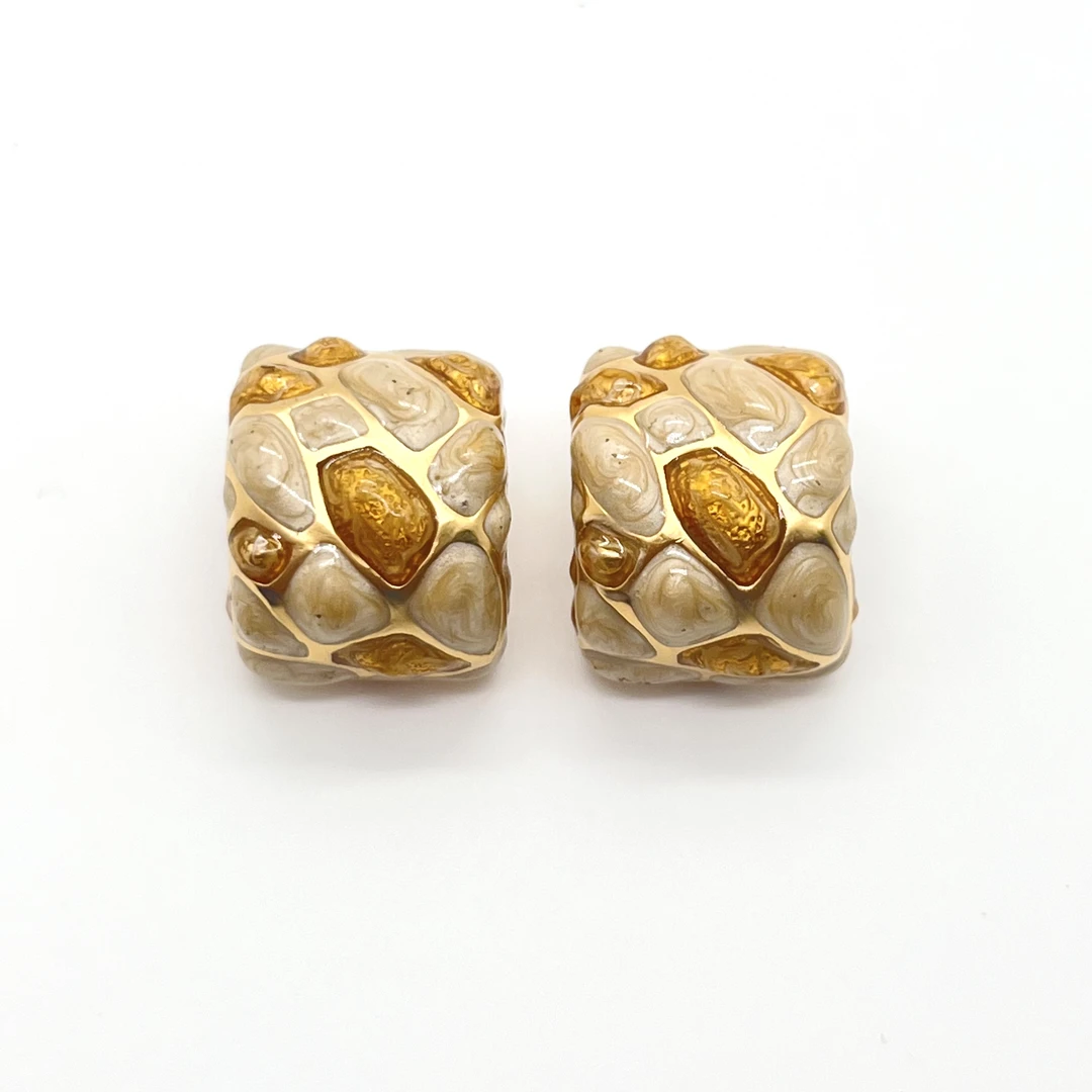 合金珐琅耳饰 「Lily中古」st.黄色耳夹