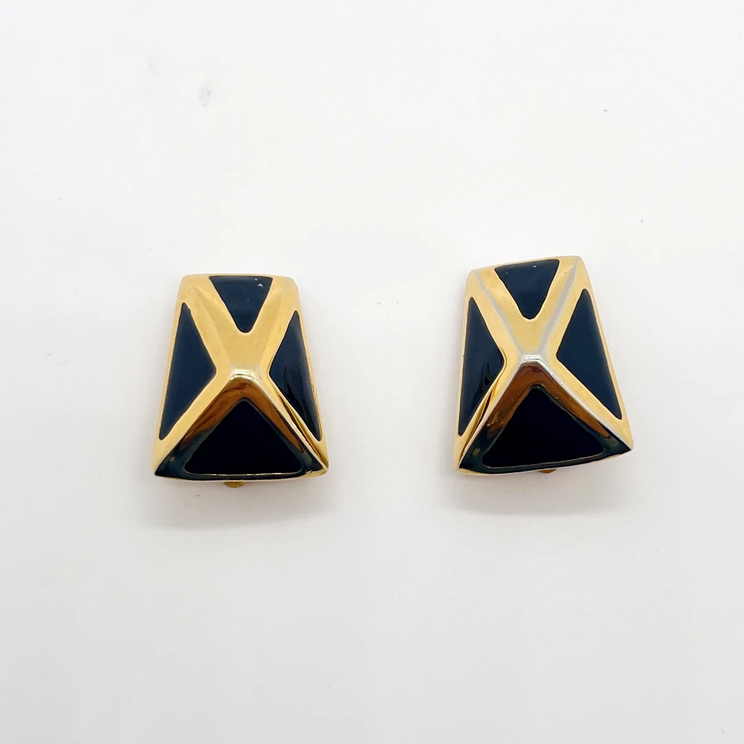 合金珐琅耳饰 「Lily中古」st.黑色耳夹