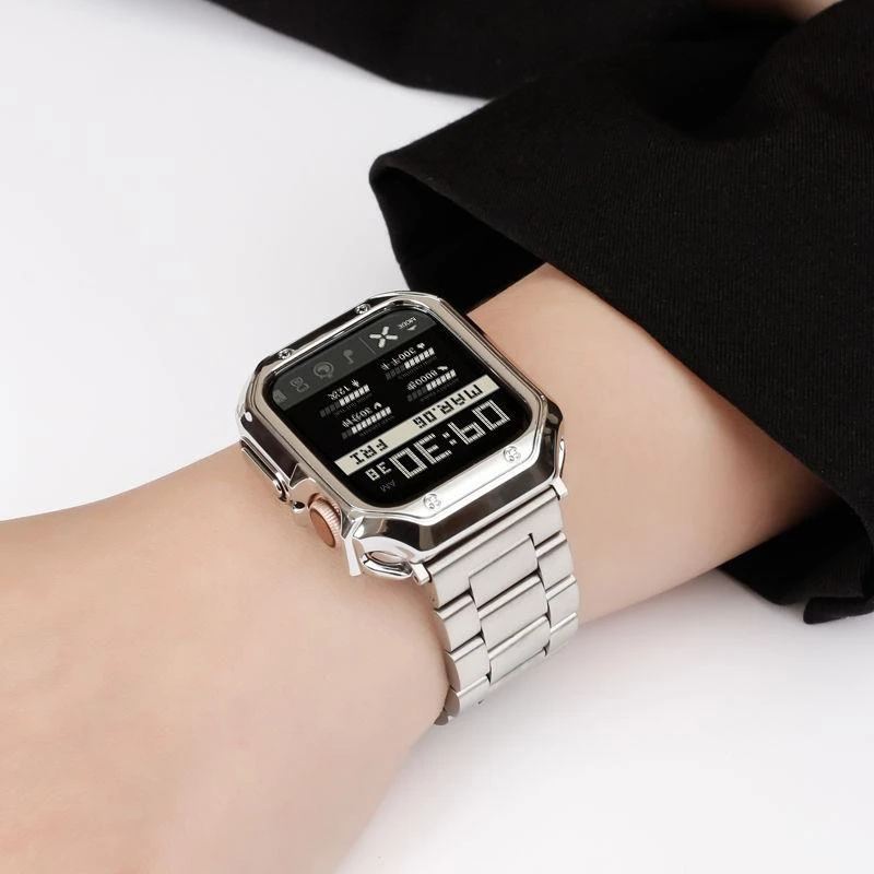 适用ApplewatchS8Ultra苹果iwatch7代654321金属不锈钢商务手表带