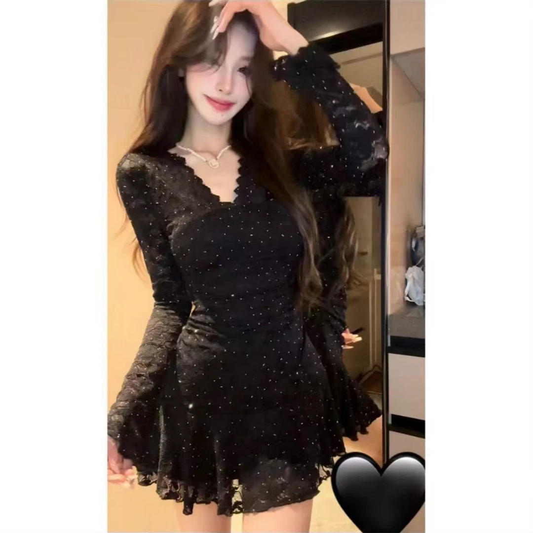 可可家吉蕾丝显瘦气质重工连衣裙765