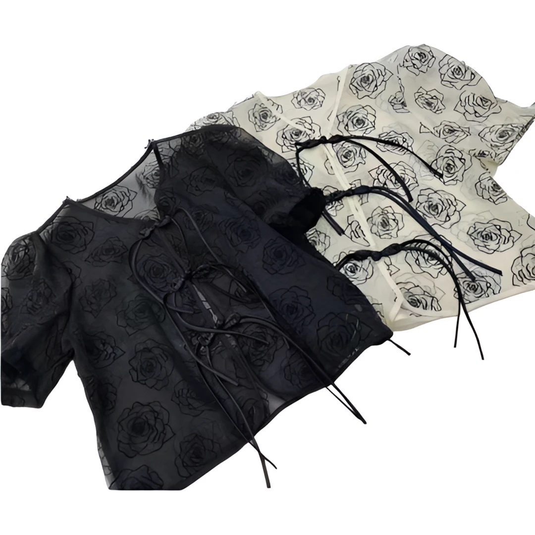 可可家品G短款时尚碎花夏季休闲上衣女外套3561