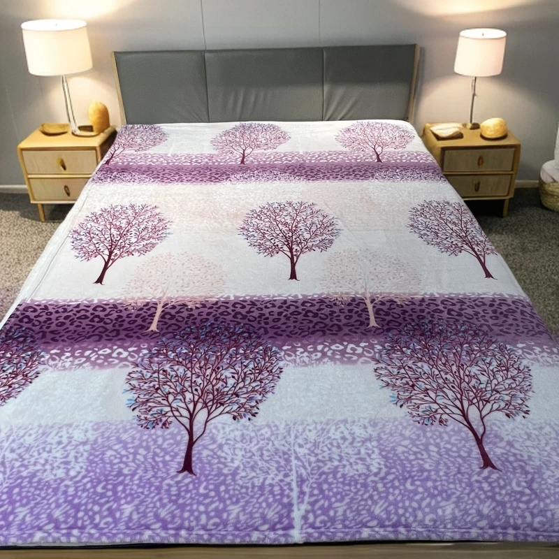 紫色幸福树毛毯加绒沙发毯沙发盖毯床单宿舍用懒人毯1.5*2.0