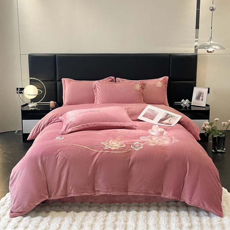 豆沙芳华绣花四件套2.0*2.3