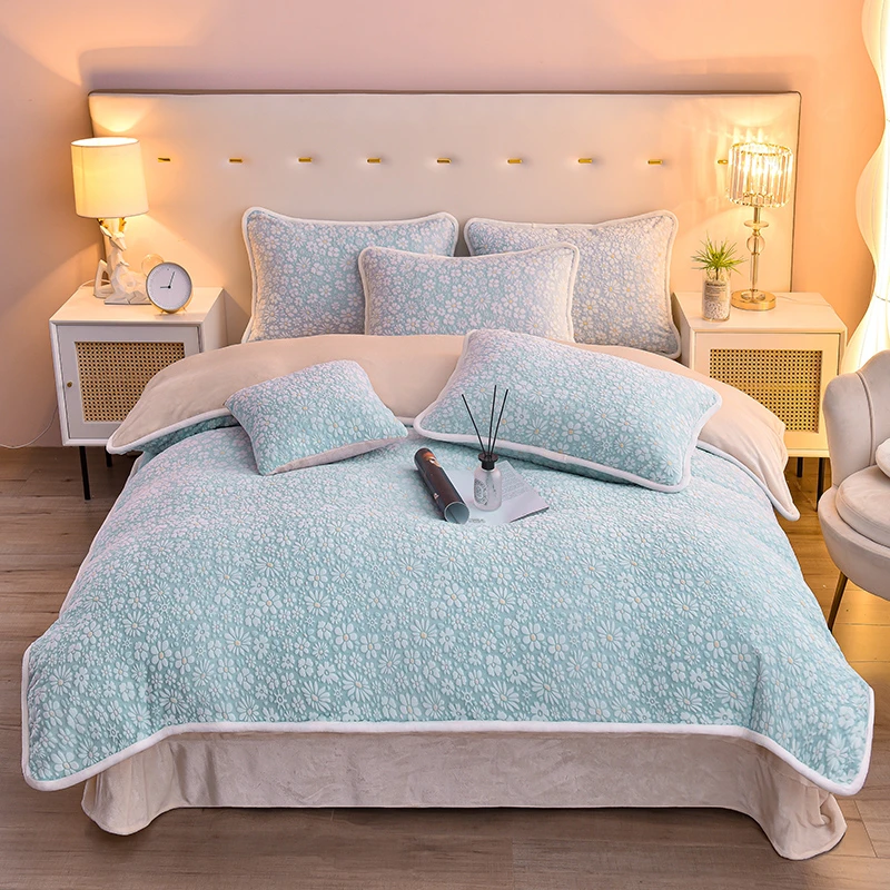 【慕斯系列】蓝色多功能绒雪花四件套凉感轻奢2.0*2.3