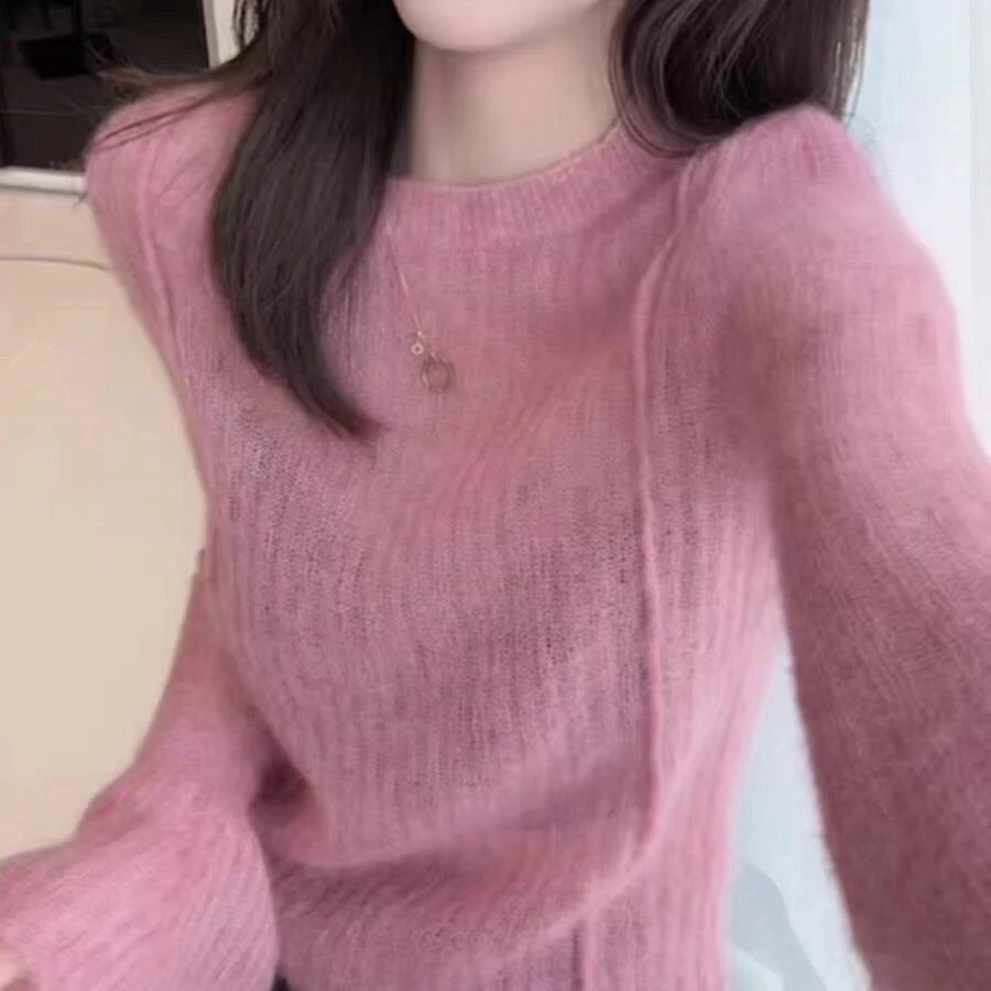 法式温柔喇叭袖软糯针织衫女2023秋冬新款设计感修身显瘦内搭上衣