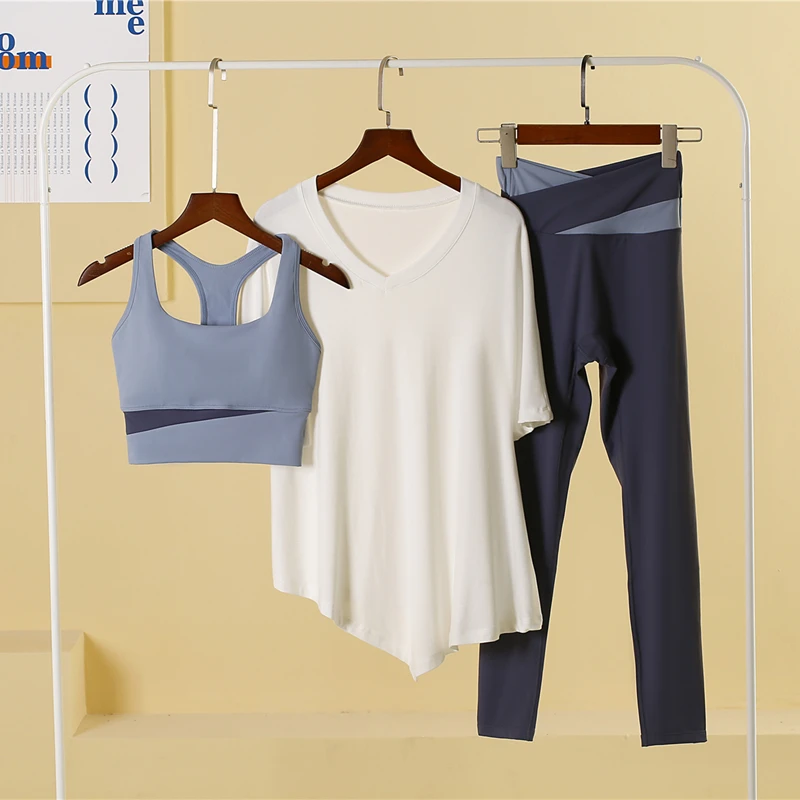 宽松瑜伽服女夏天好看专业高端跑步服健身衣外穿运动上衣裸感套装