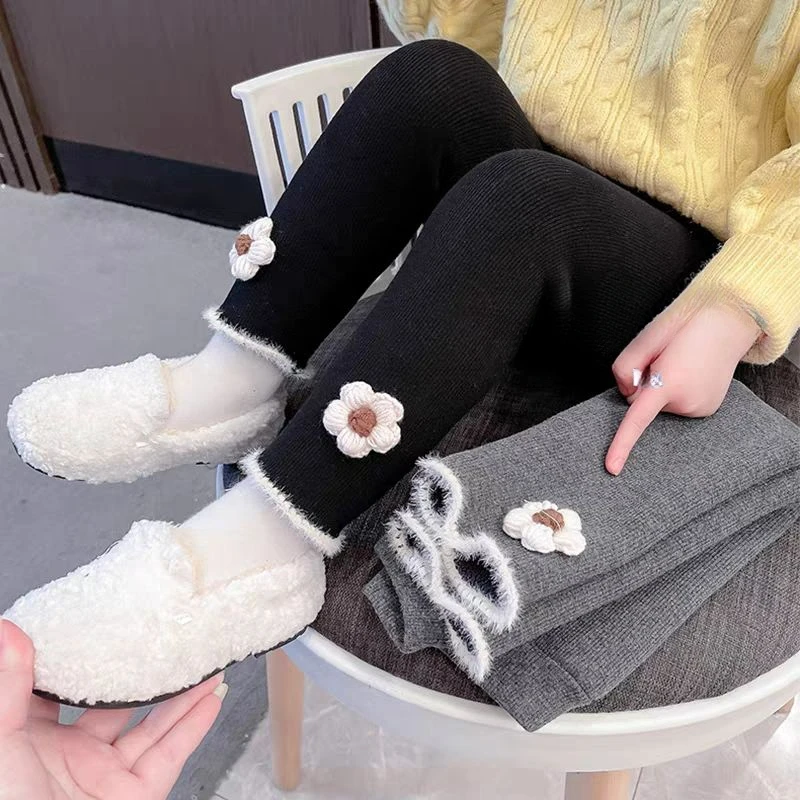 女童加绒打底裤秋冬2023新款婴儿外穿宝宝一体绒洋气萌儿童裤子DD