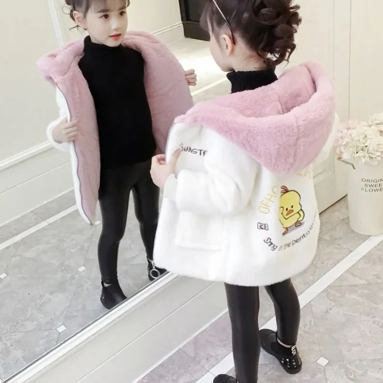 2023新款水貂女童秋冬外套加厚童装韩版潮中大儿童加厚洋气女孩