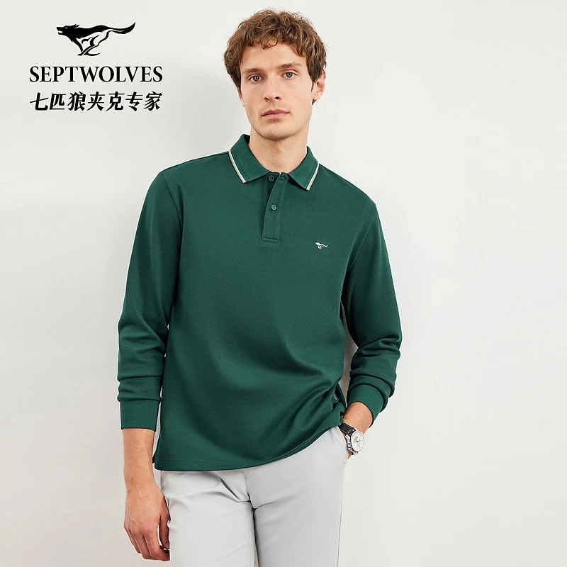 七匹狼官方正品新品男士百搭商务休闲长袖净色polo恤简约透气5152