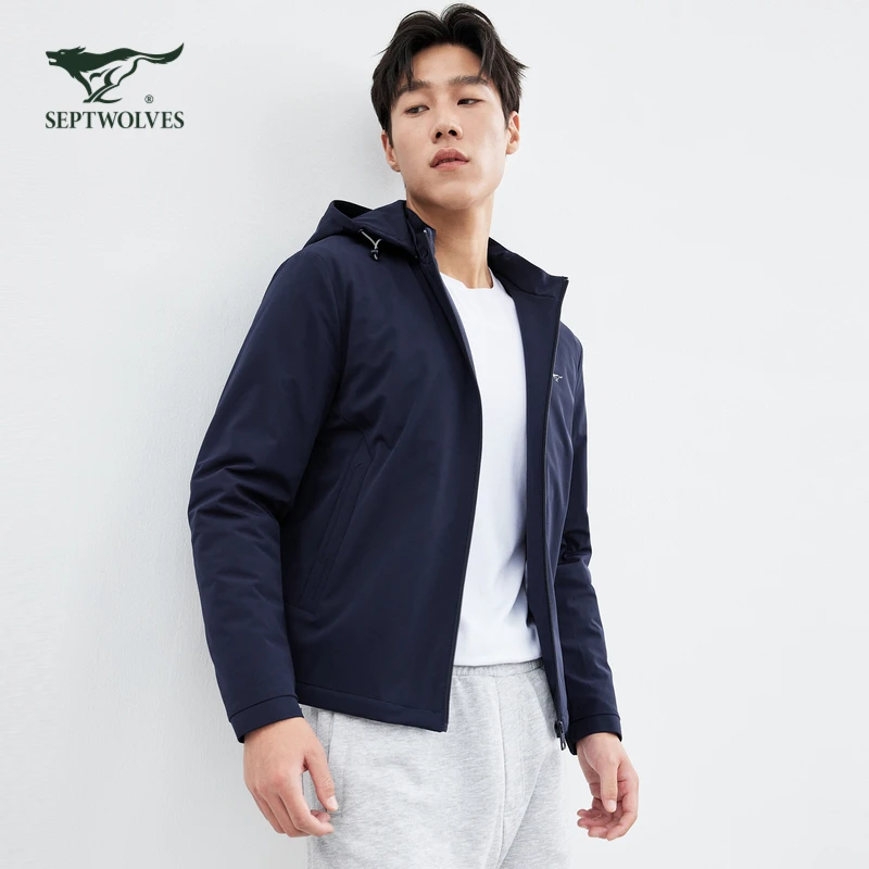 七匹狼官方男款春季款防风夹克连帽男士保暖棉服夹克男装外套9012