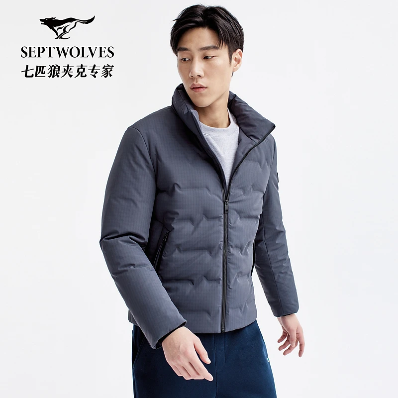 七匹狼冬季户外保暖蓄热银里布男士厚短款立领羽绒服男装外套8960