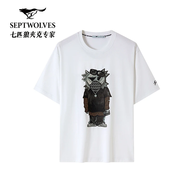 【假日公仔印花】七匹狼男士休闲百搭夏季情侣动漫半袖圆领T恤2720