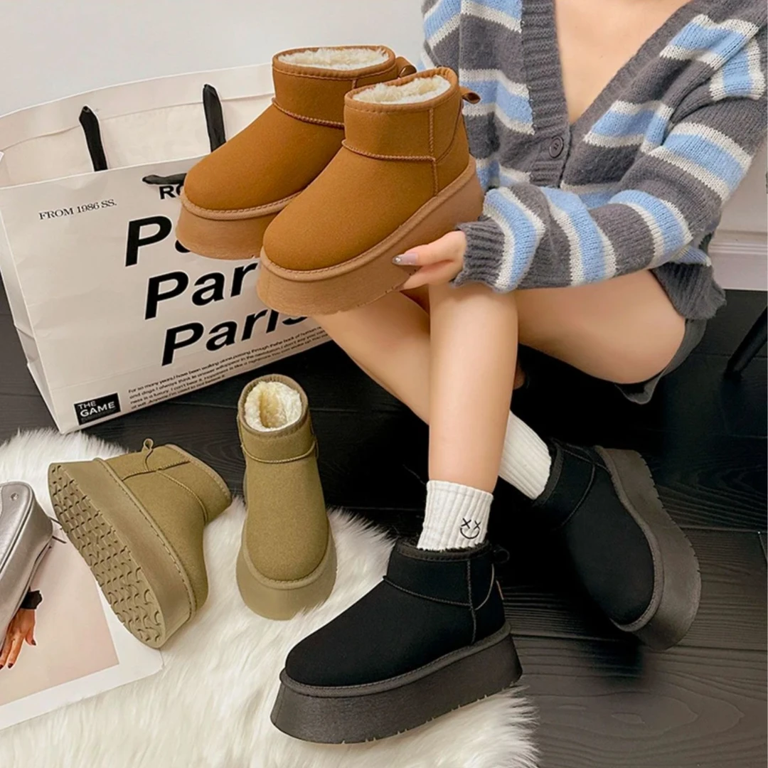 雪地靴增高6厘米小个子必入周冬雨时尚冬季厚底短靴皮毛一体时尚