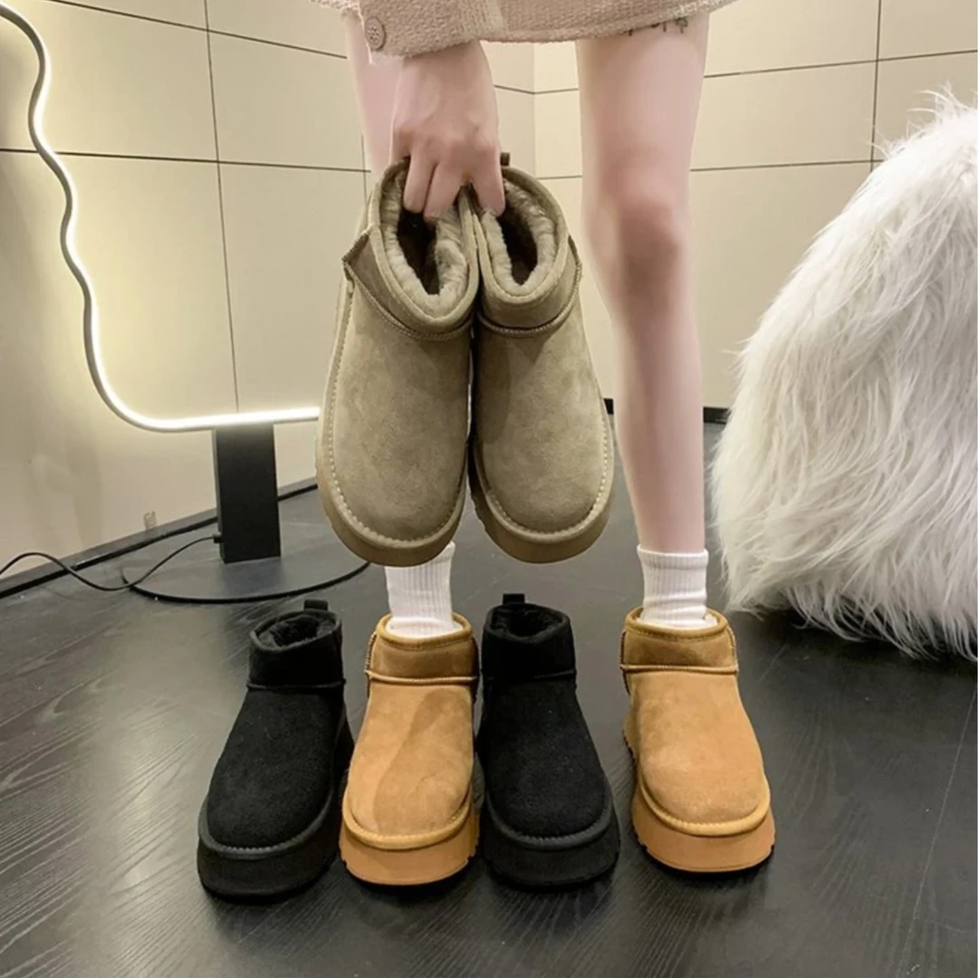 4.5公分周冬雨同款冬厚底短靴皮毛一体厚雪地靴女加绒时尚雪地靴