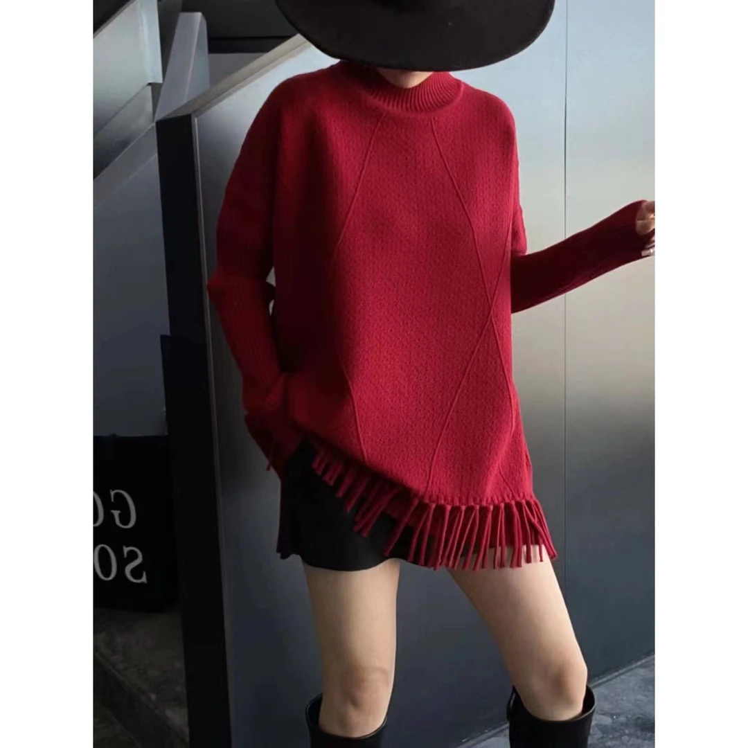 中长款毛衣女遮屁股宽松百搭新年款针织衫2163