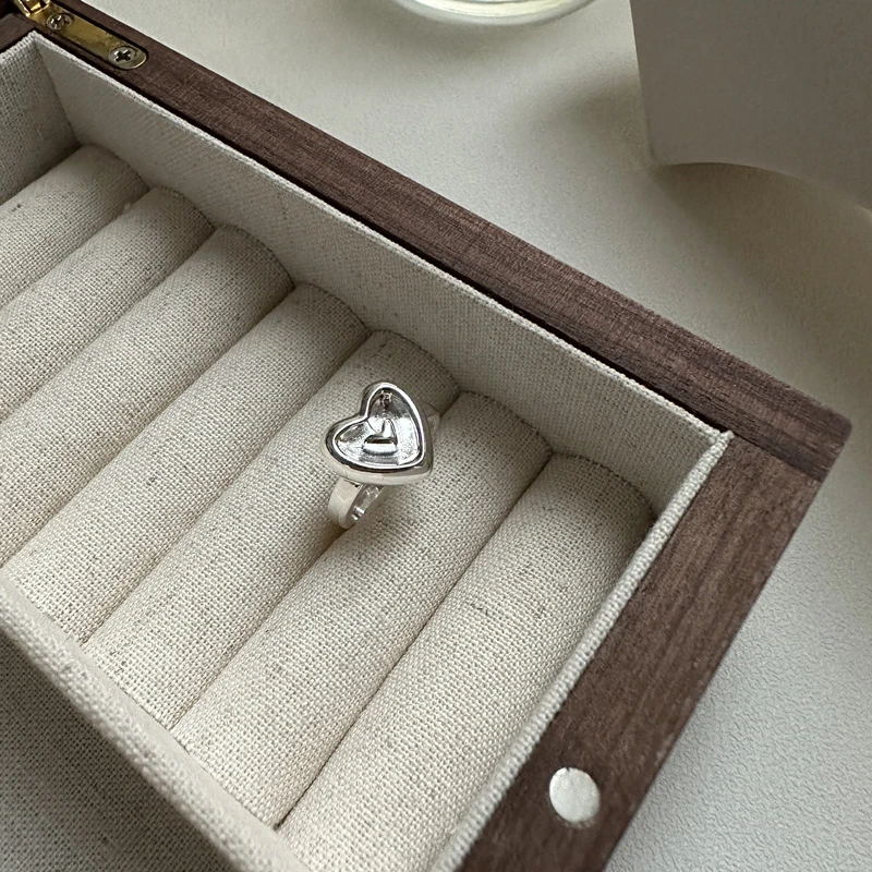 925银戒指 韩版时尚双层心形爱心戒指时尚感简约气质轻奢精致