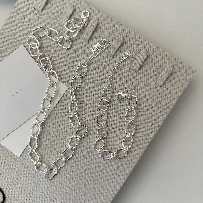 坠链均925银 韩版小众设计感重工方形肌理感项链韩系博主