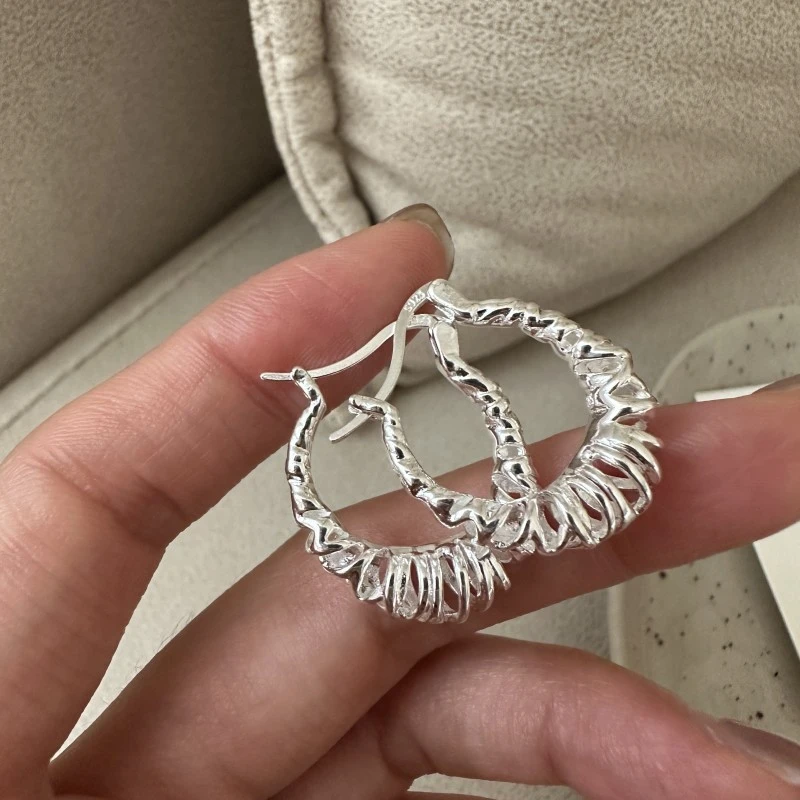 925银耳饰 韩版小众设计感多层线条耳扣韩国东大门原创百搭气质