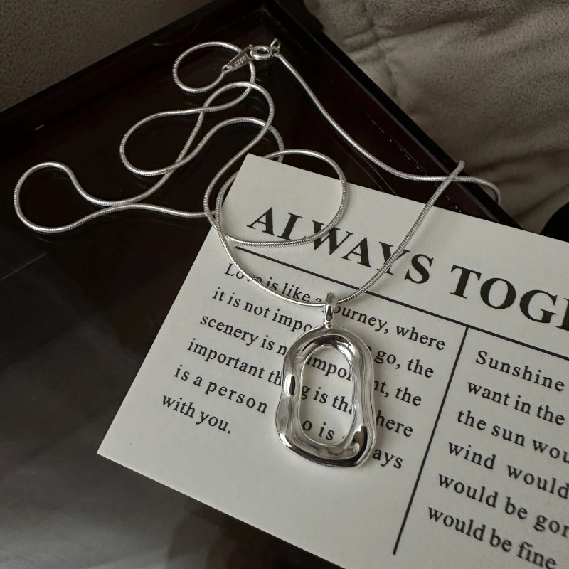 坠链均925银 韩版O型时尚毛衣链项链韩式风复古质感简约