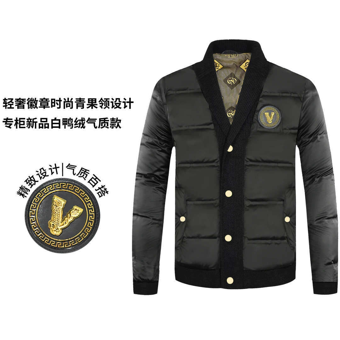 CND卡纳狄尔男装2024秋冬原宿日系植绒青果领白鸭绒保暖羽绒服