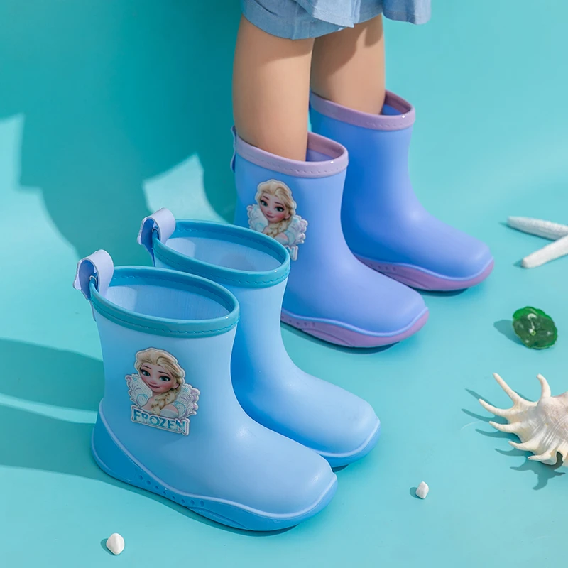 爱莎公主雨靴222402雨鞋女童水鞋索菲亚可爱卡通软底防滑防水柔软