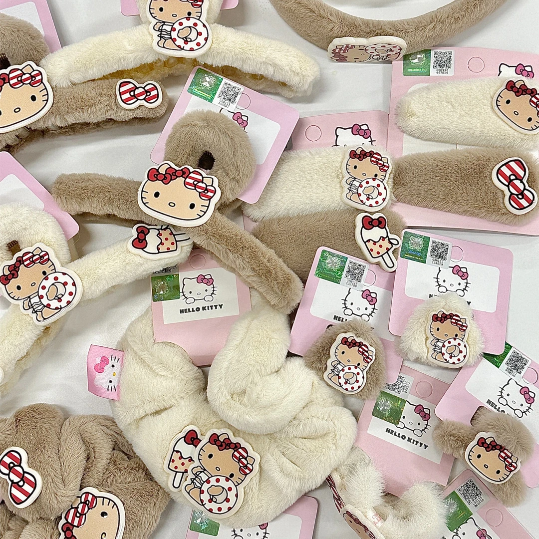 三丽鸥授权黑皮kitty夏威夷发夹可爱发饰毛毛女生鲨鱼夹迷你抓夹