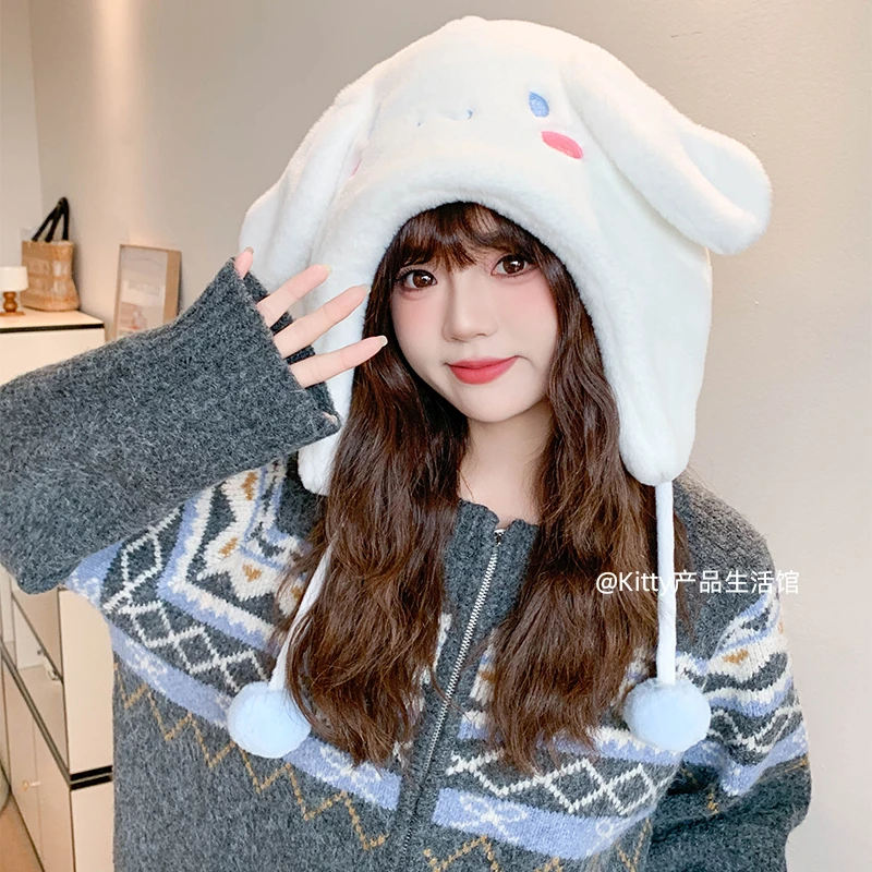 三丽鸥正版可爱卡通少女心冬季保暖防寒护耳挂球帽时尚日常搭配萌