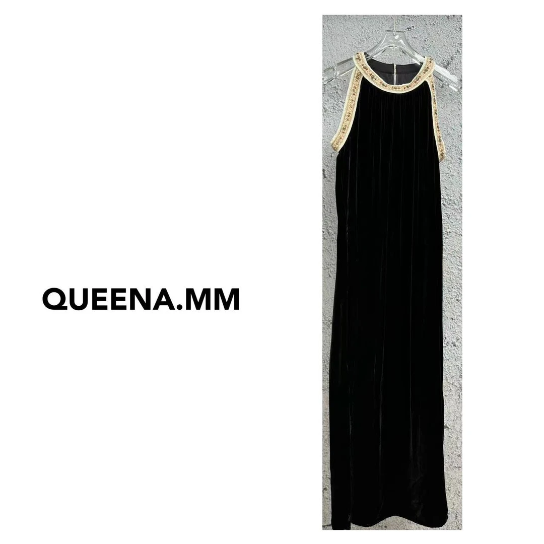 100桑蚕丝法式高定复古长款连衣裙