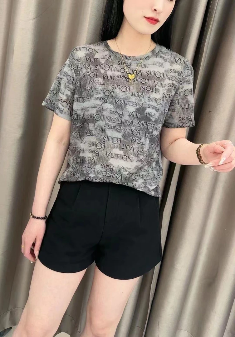 新款重工字母短袖时尚百搭印花洋气显瘦潮流宽松女款T恤（2432）