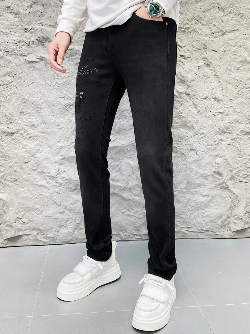 5169內里抓毛烫钻压花工艺黑色修身弹力经典时尚牛仔裤