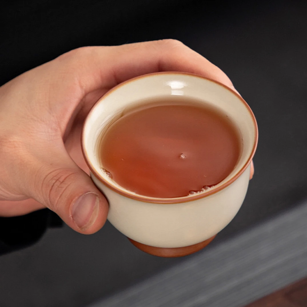 米黄汝窑茶杯主人杯单杯开片可养陶瓷品茗杯刻字茶盏伴手礼定家用