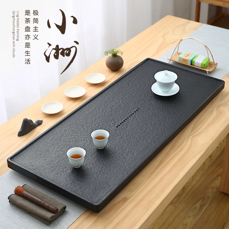 办公茶盘乌金石头天然石家用客厅石材整块简约排水小茶台现货网红