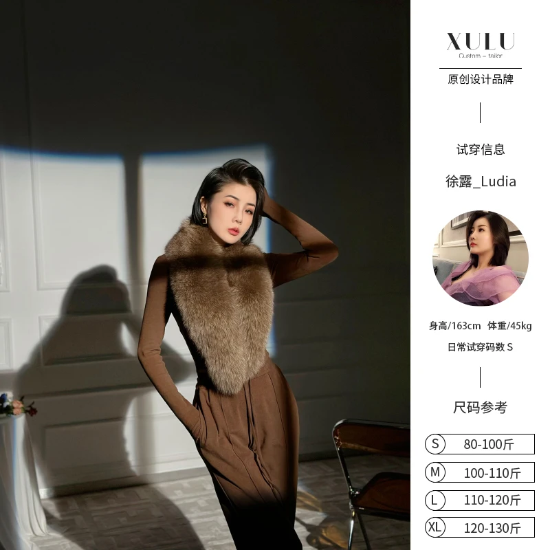 XULU原创轻奢狐狸毛领秋冬保暖皮草女气质百搭围巾围脖毛领