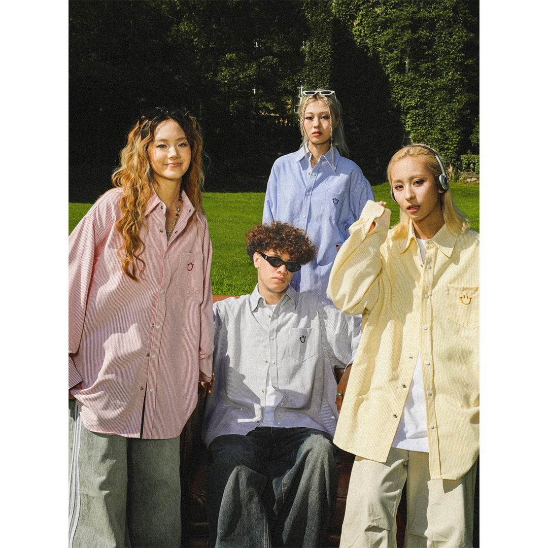 MANYSTON美式高街竖条纹长袖衬衫男款春秋季痞帅休闲情侣衬衣外套