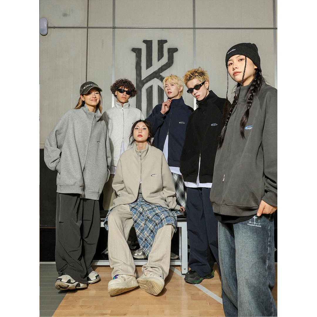 MANYSTON 美式高街拉链开衫卫衣春秋季潮牌400g重磅立领男生外套