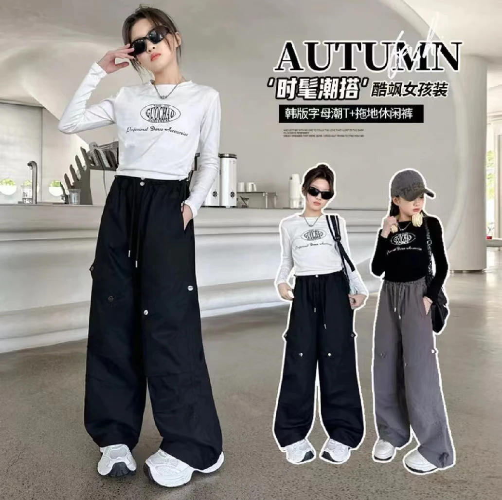 【时尚打底】女童长袖t恤2024新款短款上衣儿童春秋款中大童打底衫