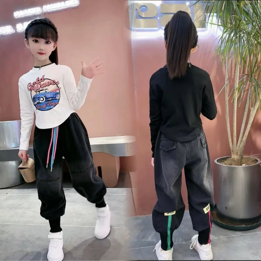 女童韩版甜酷套装春秋款儿童2024新洋气运动童装中大童宽松哈伦裤
