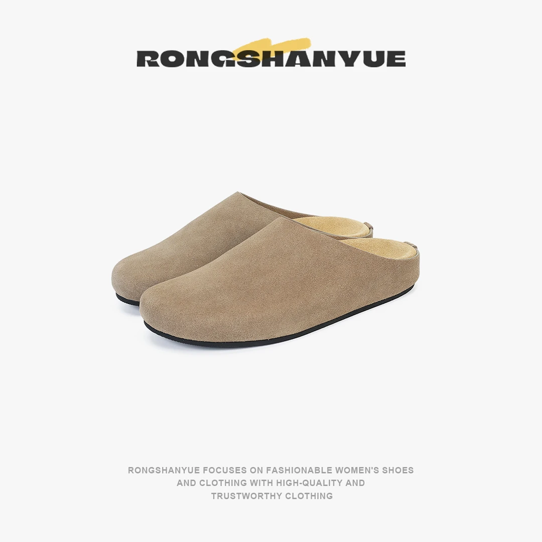 Rongshanyue意大利高丝光小牛反绒勃肯拖舒适软女士包头拖鞋B932