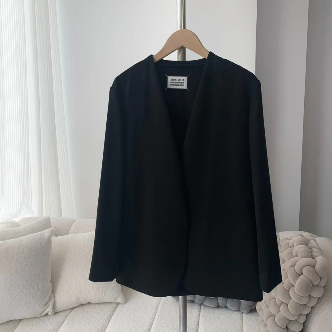 佩佩推荐高品质羊毛羊绒混纺酷飒立剪无领简约气质百搭西装 A1147