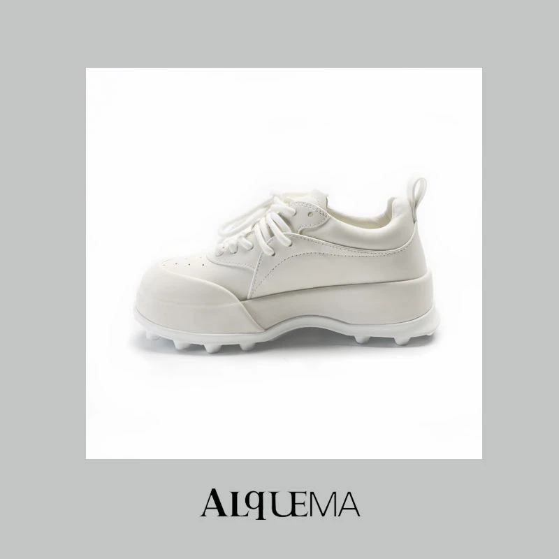 Rongshanyue高品质时尚百搭厚底系带气质潮款ins休闲小白女鞋B696